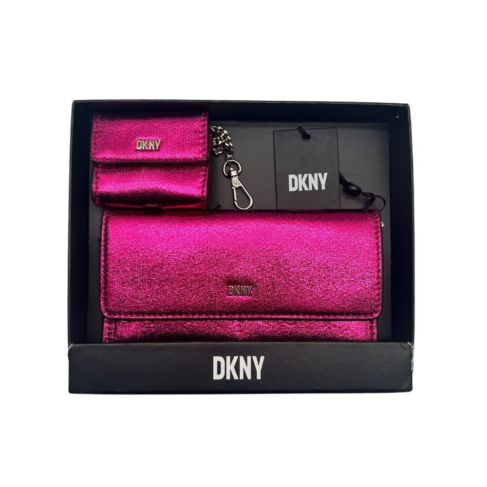 DKNY Pink Faux Leather Lumen 2 Piece Wallet Set